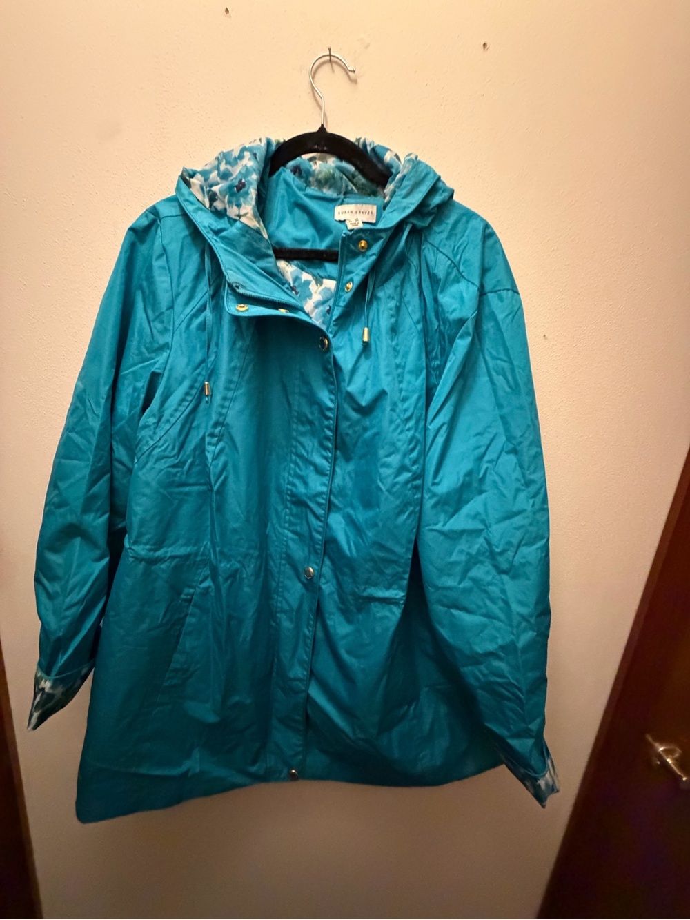Susan Graver Teal Hooded Trench Coat
